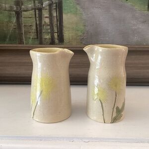 Studio Pottery Lot Of 2 Vases Dandelion Cream Jug D Quinn Pottery Floral 5” Tall